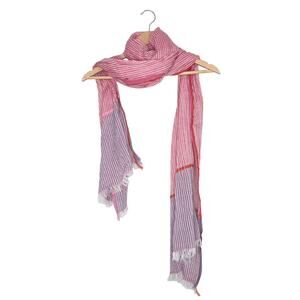 Echo Pink Striped Lightweight Cotton Modal Scarf Wrap Fray Trim Soft Preppy Chic